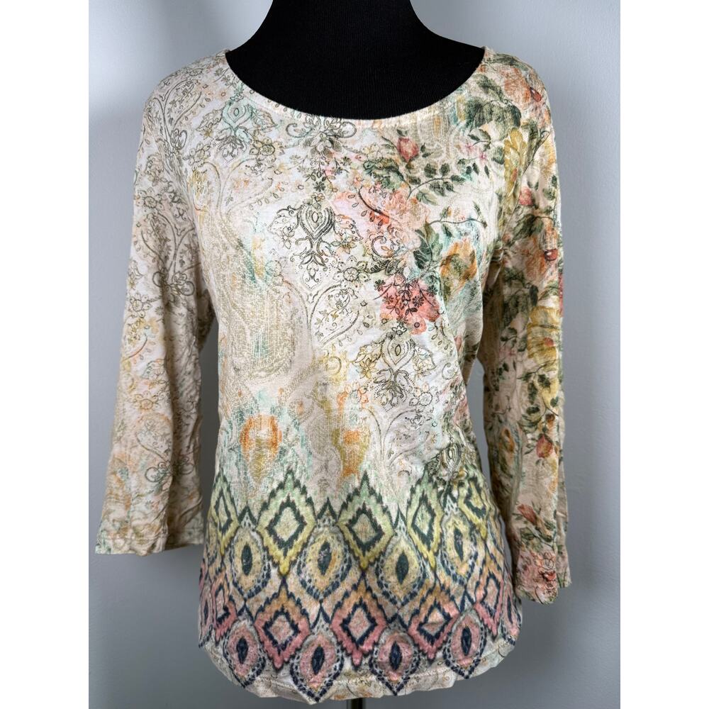 Chico’s Boho Floral Paisley Knit Top Cottagecore Soft Girl Tunic Size XL